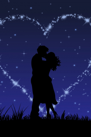 Download wallpaper 240x320 couple, love, kiss, stars, glitter, digital art,  old mobile, cell phone, smartphone, 240x320 hd image background, 2047