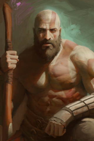 Handsome, kratos, god of war, art, 240x320 wallpaper