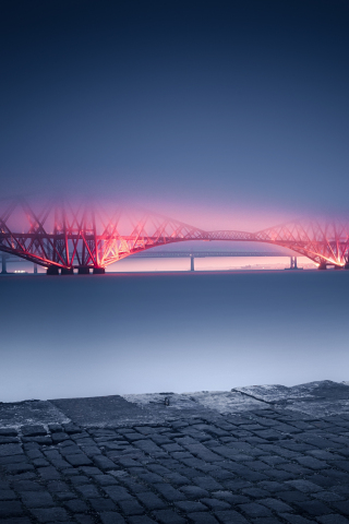 Forth Rail Bridge, minimal, night, glow, Scotland, 240x320 wallpaper