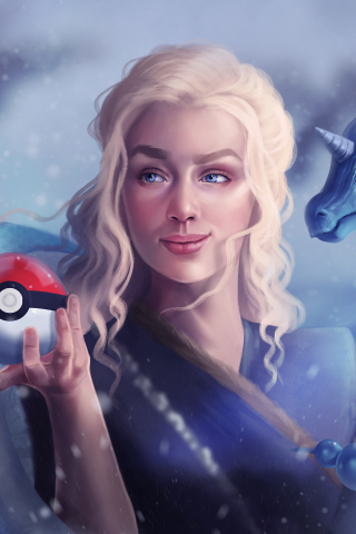 Daenerys Targaryen and dragon, blonde, queen, GOT, art, 240x320 wallpaper