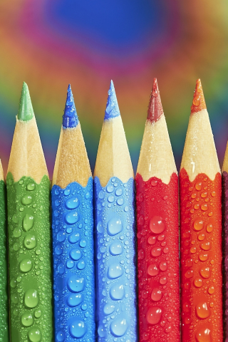 Drops on pencils, colorful, 240x320 wallpaper