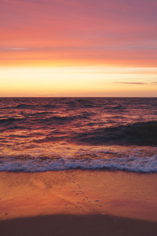 Download 240x320 Wallpaper Beach Sea Waves Sand Sunset