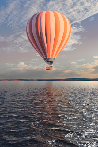 Hot air balloon over lake, body of water, sky, 240x320 wallpaper