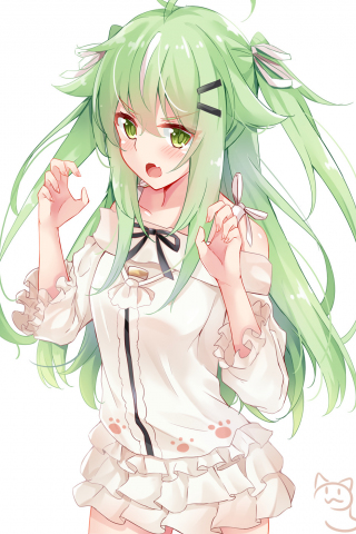 Cute, green hair anime girl, original, 240x320 wallpaper