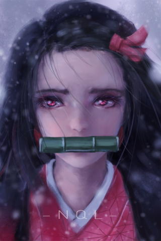 Beautiful, red eyes, Nezuko Kamado, anime, 240x320 wallpaper