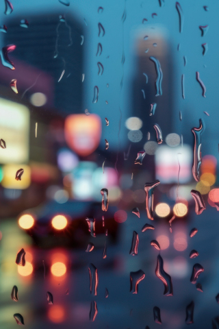 Raindrops on glass, rain, night of city, bokeh, 240x320 wallpaper