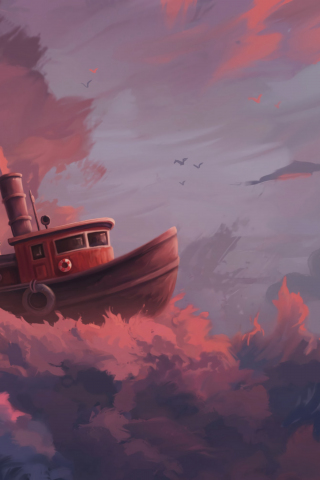 Ship, clouds, fantasy, art, 240x320 wallpaper