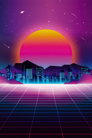 Retro city, sunset, digital art, 240x320 wallpaper