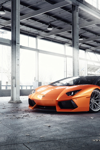 Lamborghini Aventador, Orange, sports car, 240x320 wallpaper