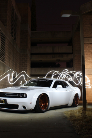White muscle car, Dodge Challenger, 240x320 wallpaper