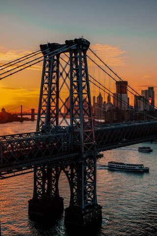 New york, city, bridge, sunrise, architecture, dawn, 240x320 wallpaper