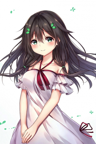 Cute, anime girl, green eyes, original, 240x320 wallpaper