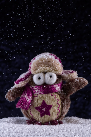Toy, figure, owl, snowfall, 240x320 wallpaper