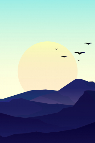 Birds, full sun, minimal, sunset, seascape, 240x320 wallpaper