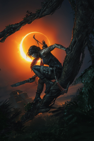 Shadow of the Tomb Raider, video game, dark, night, Lara Croft, 240x320 wallpaper