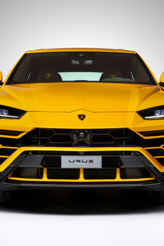 Lamborghini Urus, yellow, front view, 240x320 wallpaper