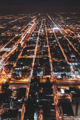 Aerial view, dark, buildings, cityscape, 240x320 wallpaper