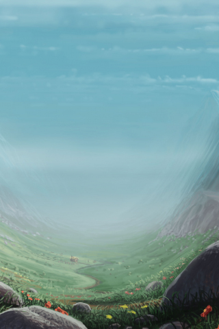Valley, mountains, art, fantasy, 240x320 wallpaper