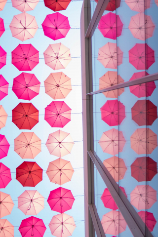 Pinkish umbrella, reflections, decoration, 240x320 wallpaper