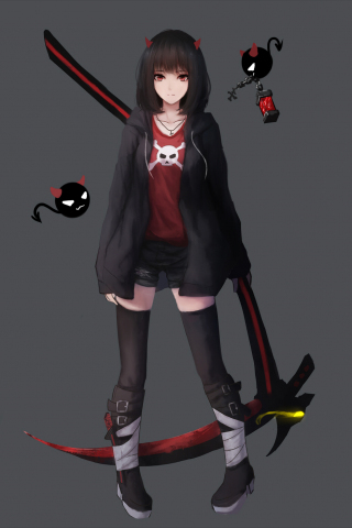Minimal, anime girl, red eyes, 240x320 wallpaper
