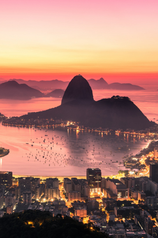 City, Rio De Janeiro, aerial view, sunrise, 240x320 wallpaper