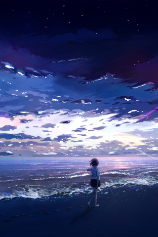 Anime girl, seashore, beach, art, 240x320 wallpaper