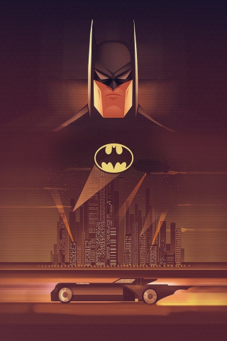Batman, cityscape, car, minimal, ride, 240x320 wallpaper