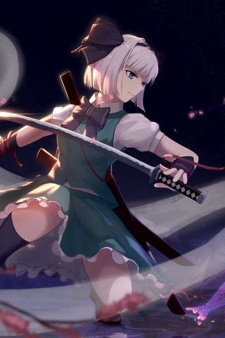 Youmu Konpaku, warrior with swords, anime girl, 240x320 wallpaper