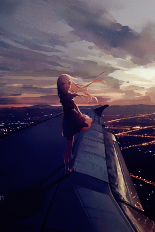 Night, cityscape, anime girl, night out, dark, 240x320 wallpaper
