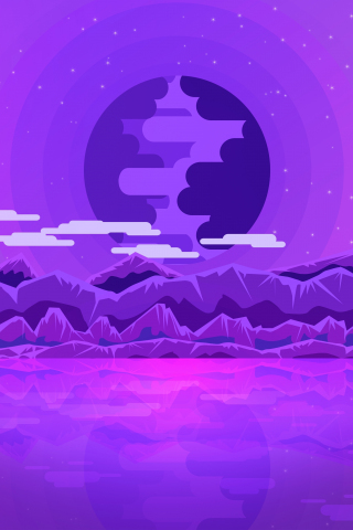 Purple ocean, mountains, minimal, art, 240x320 wallpaper