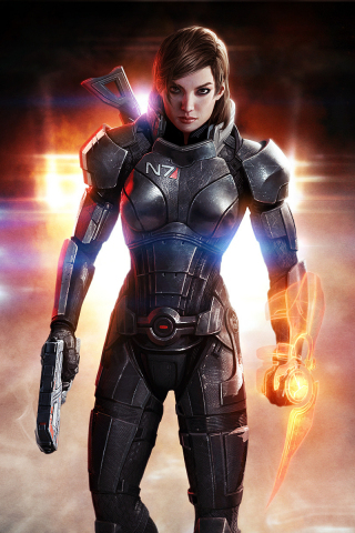 Mass Effect 3, Shepard Femshep, art, 240x320 wallpaper