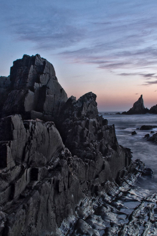 Coast, dark, rocks, sunset, sea, nature, 240x320 wallpaper