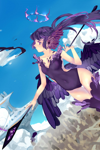 Original, anime girl, flight, black angel, 240x320 wallpaper