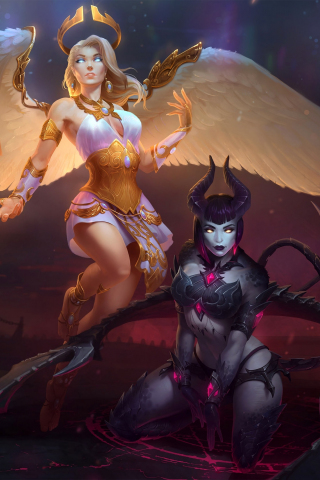 2019, Smite, video game, angel and demon, 240x320 wallpaper