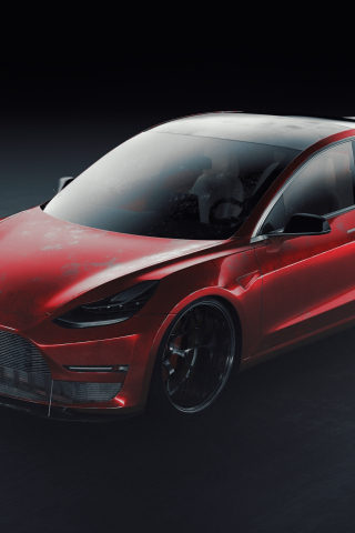Tesla, sport car, artwork, red, 240x320 wallpaper