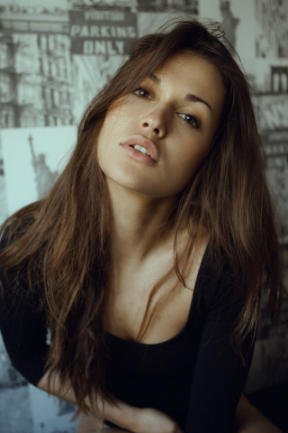 Girl, brunette, model, stare, 240x320 wallpaper