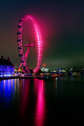 London, Amusement Park, cityscape, waterfront, Ferris wheel, 240x320 wallpaper