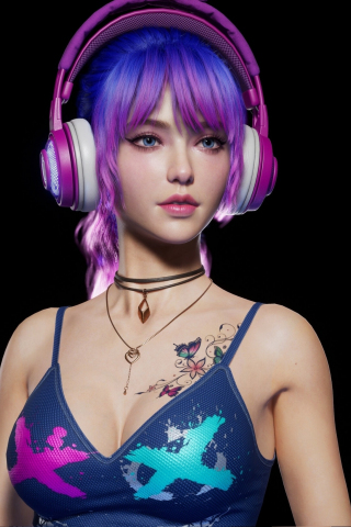 Digital art, modern teen girl, colorful hair, 240x320 wallpaper