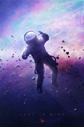 Lost in mind, cosmos, space, colorful, astronaut, artwork, 240x320 wallpaper