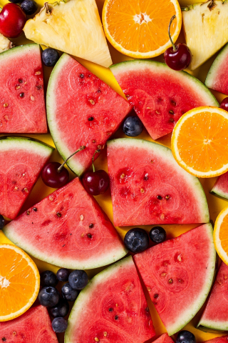 Colorful fruits, berries, watermelon, summer, 240x320 wallpaper