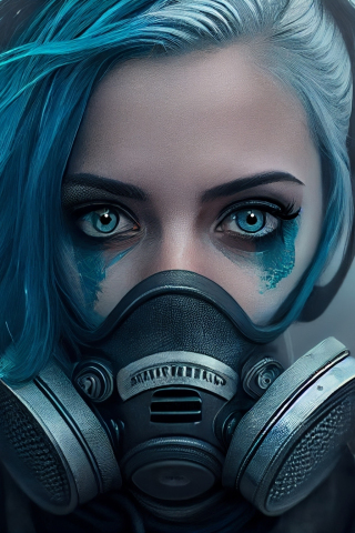 Woman in gas mask, blue hair, 240x320 wallpaper