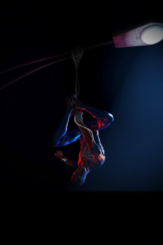 Hanging, spider man, nightout out, art, 240x320 wallpaper