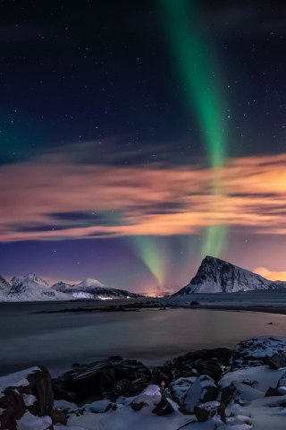 Aurora Borealis, Northern Lights, lake, sky, nature, 240x320 wallpaper