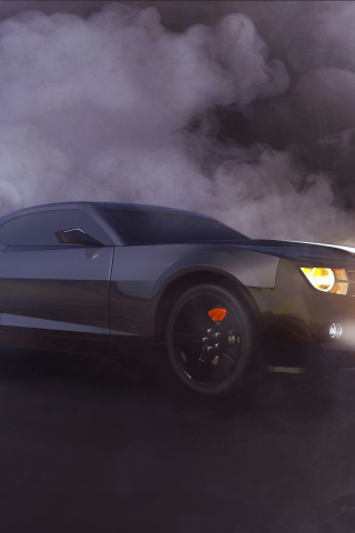 Chevrolet Camaro, 3D, smoke, artwork, 240x320 wallpaper