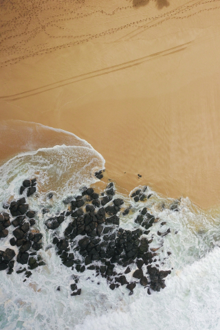 Rocks, coast, drone view, beach, 240x320 wallpaper