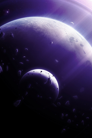 Space, planets and asteroid, fantasy art, 240x320 wallpaper