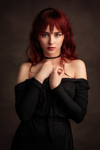 A redhead girl in black dress, pretty woman, 240x320 wallpaper
