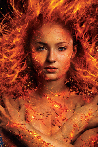 Sophie turner, fire, X-Men: Dark Phoenix, 2018 movie, 240x320 wallpaper