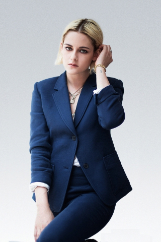 Kristen Stewart, beautiful, blonde, blue suit, celebrity, 240x320 wallpaper