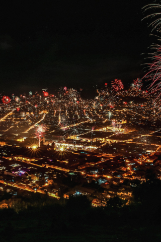 Dark, celebration, night, fireworks, city, 240x320 wallpaper